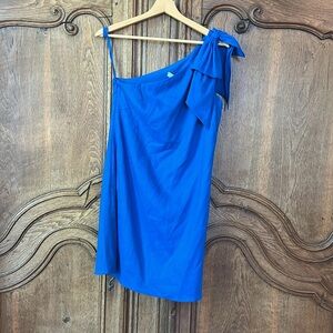 Antonio Melani Charlie  Linen Blend One Shoulder Bow Shift Mini Dress